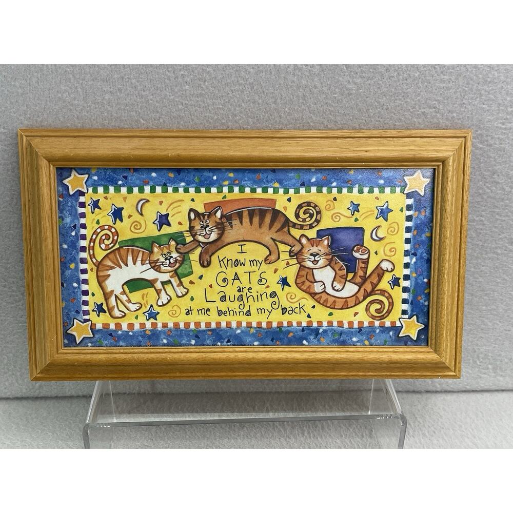 Cat Art Print Wood Frame Figi Graphics Cats Laughing at Me 12x7 Humor Wall Art